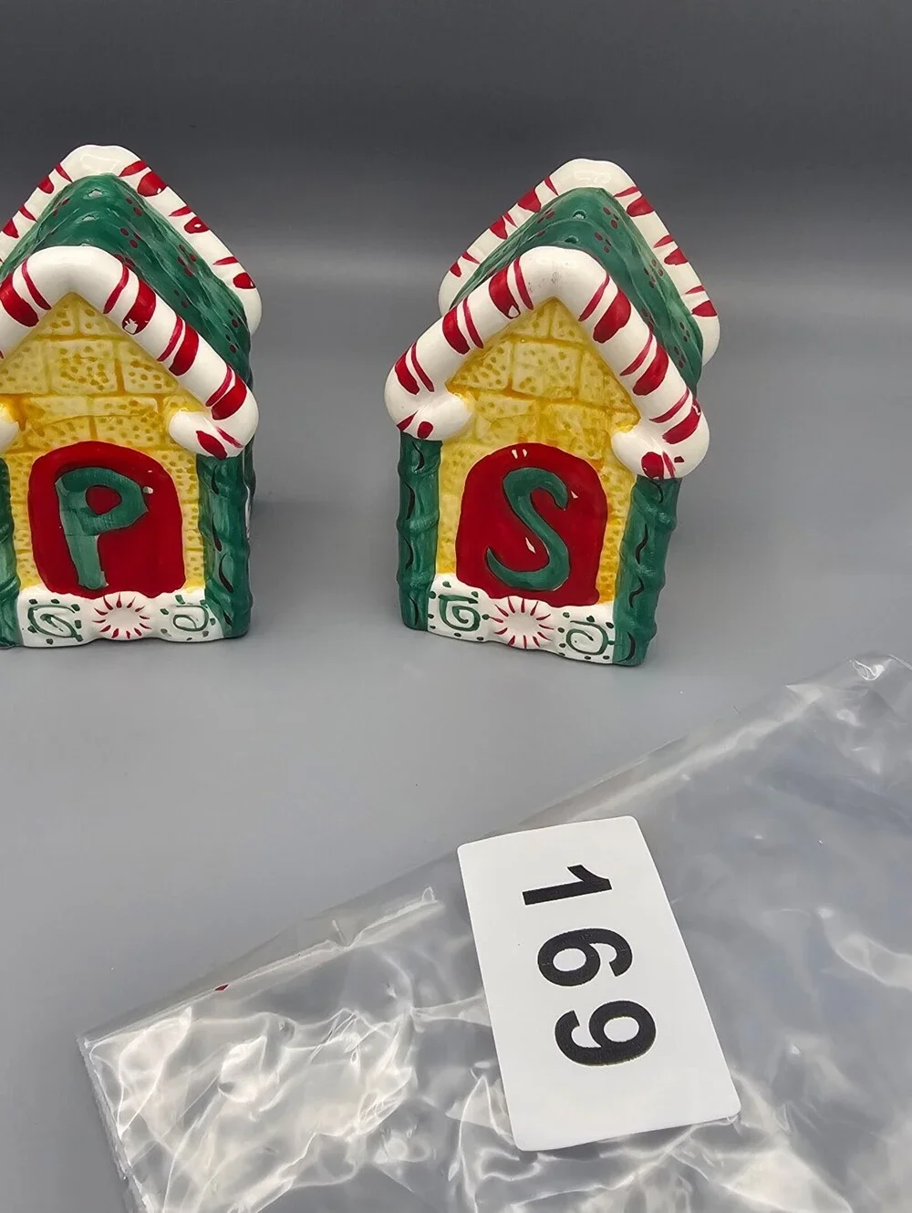 Ceramic Christmas Themed Salt and Pepper Shakers - House Design with P and S